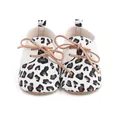 Front detail of baby walking shoes with leopard print and non-slip rubber soles - Insole Length 11cm / 2195 Leopard Pattern / White