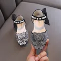 Élégantes chaussures de princesse pour filles avec strass brillants et motif d'ours - 21 / Noir