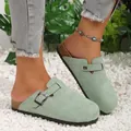 Elegant light green closed toe mule slippers featuring an adjustable buckle for women - 35 / Light Green