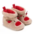 Cozy reindeer-themed baby boots featuring soft plush fabric and warm red fleece lining - 11cm / Reindeer / Apricot (F21)