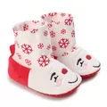 Detalle de botas de nieve de invierno para bebé con copos rojos y diseño de Papá Noel. - Longitud de la Suela 11CM / Rojo