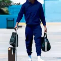 Conjunto de sudadera con capucha y pantalones de chándal con forro polar azul marino - S / Top Y Pantalón / Azul zafiro
