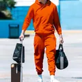 Conjunto masculino de sudadera con capucha y pantalón de chándal naranja forrado - S / Top Y Pantalón / Naranja