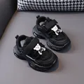 Black chunky kids' sneakers with cute bear decoration and velcro strap for autumn - Size 21 / Inner Length 13cm / Black