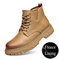 Klassische hellbraune Herren-Arbeitsstiefel mit warmem Fellfutter und robuster Schnürung - 38 / Fleece Gefüttert / Gelb