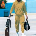 Conjunto de sudadera con capucha y pantalón para hombre amarillo mostaza con vellón - Caqui Oscuro