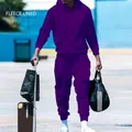 Conjunto de sudadera con capucha y pantalón violeta para hombre, forro polar suave - Púrpura