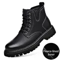 Klassische schwarze Herren-Schnürstiefel mit warmem Fleecefutter und dicker Profilsohle - 38 / Fleece Gefüttert / Schwarz