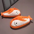 Cute orange shark plush slippers for kids with warm lining and non-slip soft soles - Size 24/25 (15cm) / Orange