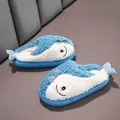 Cute blue shark plush slippers for kids with soft anti-slip soles for indoor warmth - Size 24/25 (15cm) / Blue