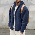 Chaqueta con capucha de forro polar sherpa azul marino para hombre con cremallera - S / Tops / Azul Marino