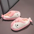 Cute pink and white shark-shaped plush slippers for kids with anti-slip soft soles - Size 24/25 (15cm) / Pink