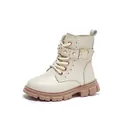 Κομψά μπεζ παιδικά μποτάκια με αγκράφα από πέρλες, τρουκς και χοντρή τρακτερωτή σόλα. - 27 / Μπεζ