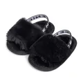 Vista detallada de las sandalias de felpa negra para bebé con correa elástica trasera - 13cm (12-18 Meses) / Negro (2229)