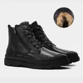 Men's black genuine leather Martin boots featuring a warm interior fleece lining detail - Black (Fleece Lined)