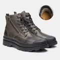 Durable grey men's casual Martin boots in genuine leather with side zipper detail - Brown (Non-Lined)