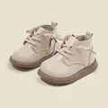 Comfortable toddler beige leather ankle boots with side zipper and durable brown rubber sole - Beige