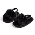 Sandalias negras de peluche para bebé con suela blanda y correa trasera elástica - 13cm (12-18 Meses) / Negro con Lúrex (2229-1)