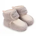 Cozy fleece-lined baby winter boots with velcro closure and ribbed knit toe detail - Gray