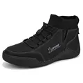 Classic British style black men's Martin boots featuring knit cuff and elastic lacing - 38 / Black