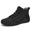 Black hand-stitched high-top casual leather boots for men featuring durable non-slip soles - 38 / Martin Boots (QZ-9605) / Black