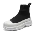Men's stylish high-top breathable knit sock sneakers with thick white platform sole - 38 / Black and White