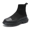 Men's black breathable knit high-top sock sneakers with thick chunky sole - 38 / All Black
