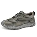 Chaussures de loisirs d'extérieur pour hommes grises cousues main avec semelle robuste - Gris