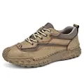 Chaussures de loisirs d'extérieur pour hommes cousues main en marron avec semelle en gomme - Khaki