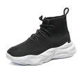 Men's breathable high-top black knit sock sneakers with thick white wavy soles - 38 / Black and White