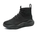 Men's black high-top breathable sock sneakers with knit mesh and thick platform sole - 38 / All Black