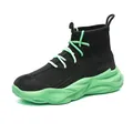 Men's breathable high-top sock sneakers featuring vibrant neon green sole and black mesh - 42 / Black Green