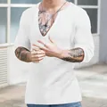 Detail of white ribbed knit shirt for men with deep V-neck and slim fit design - 2XL / Tops / White