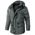 Heavyweight men's padded hooded winter parka jacket in dark gray outdoor warm coat - S / Tops / Gray