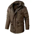 Parka en coton à capuche pour homme, mi-long et chaud pour le grand froid extérieur - Marron