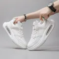 Witte leren herensneakers met luchtkussen en dikke platformzool - Wit