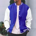 Chaqueta varsity clásica azul y blanca para hombre con ribetes a rayas y botones - S / Azul Zafiro