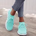 Breathable mint green fly-knit mesh sports sneakers with durable white soles for women - Light Blue