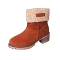 Gros plan de bottes de neige en daim marron avec revers en fausse fourrure et talon épais - 36 / Orange