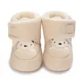 Warme beige flauschig gefütterte Baby-Winterstiefel mit niedlicher Bären-Stickerei - Weißbären-Stil