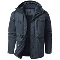Parka d'hiver lourde pour hommes avec doublure polaire chaude et capuche bleu foncé - Bleu
