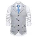 Vista dettagliata del gilet da uomo slim fit in tweed spigato grigio con revers - Grigio chiaro