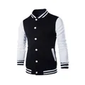 Detail der klassischen schwarz-weißen Herren-Collegejacke mit Rippkragen und Bündchen - S / Oberteile / Schwarz