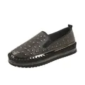 Eleganti mocassini slip-on neri con strass e suola spessa platform da donna casual - 35 / Nero