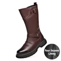 Men's dark brown leather high-top Martin boots with buckle and side zipper - 38 / Single Lining / Brown