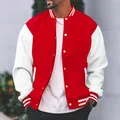 Chaqueta de béisbol clásica para hombre en rojo y blanco con forro polar y botones - S / Rojo