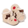 Detail shot of plush beige baby reindeer boots with soft fuzzy lining for winter - Inner Length 11cm / Beige Closed-Eye Christmas Reindeer Style (D96)