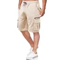 Men's casual loose-fit cargo shorts with multiple functional pockets in beige color - M / Bottoms / Khaki
