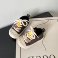 Toddler brown high-top walking sneakers with chunky rope laces and letter beads - Size 15 (Internal Length 11.7cm) / Black