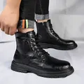 Bottines Martin en cuir noir pour hommes avec semelle épaisse antidérapante - 38 / Noir (10011)